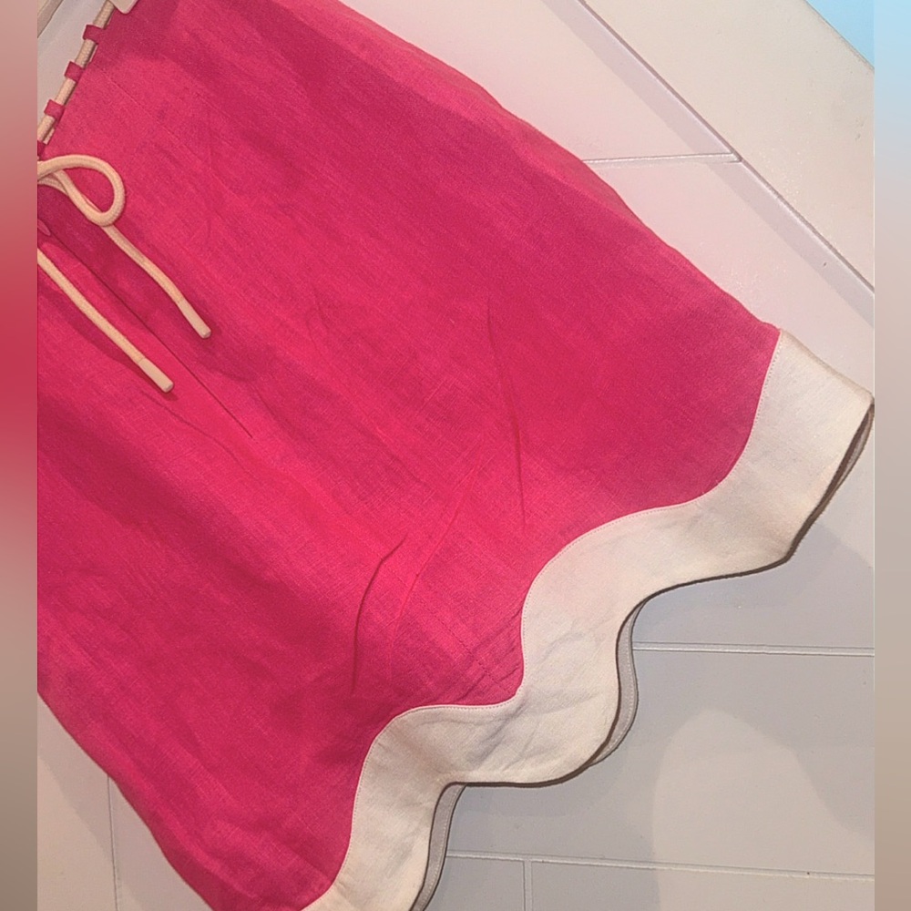STAUD Linen Arianna Skirt 2 Livia Top XS Set pink white scalloped - Picture 13 of 16